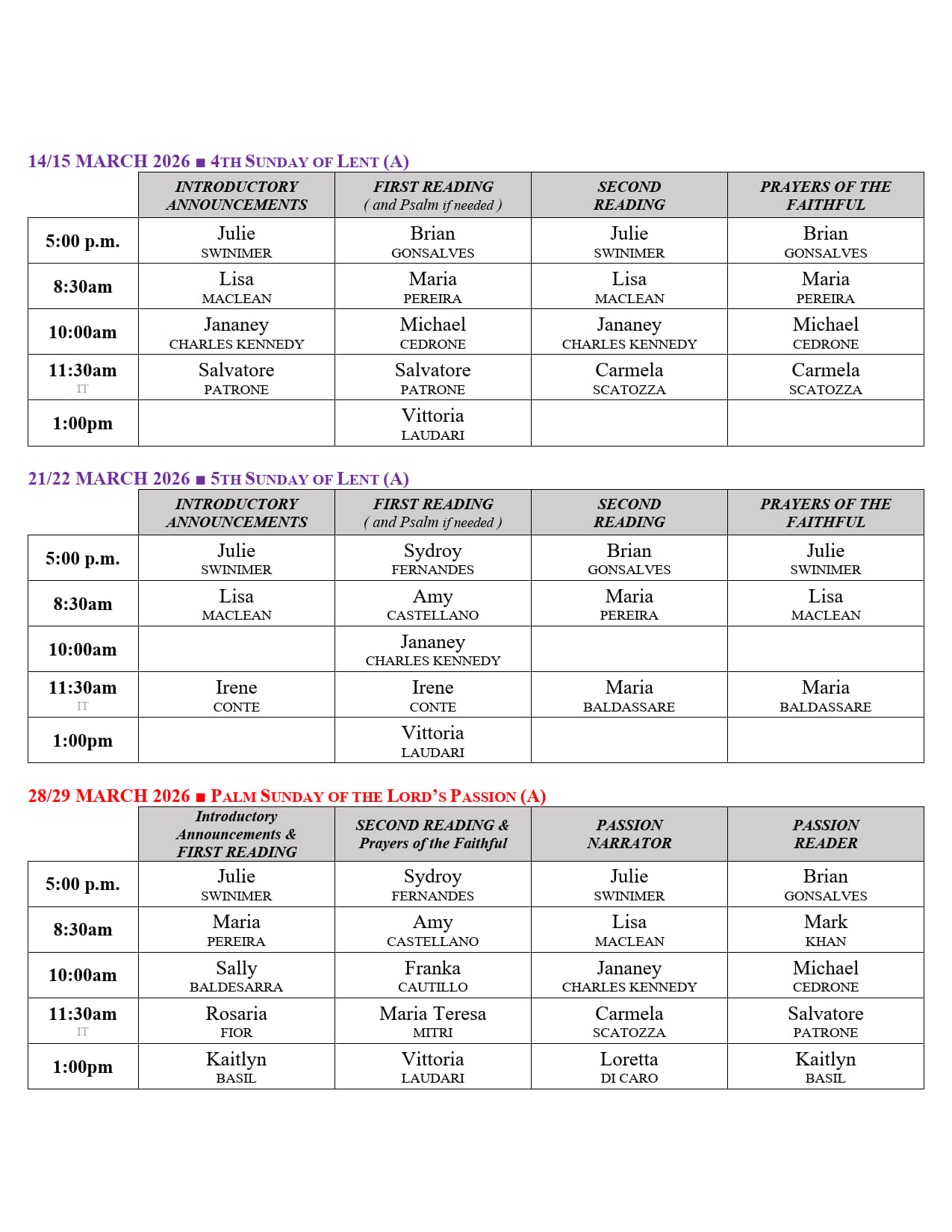 Readers for Sundays in Lent 2026 - Page 2