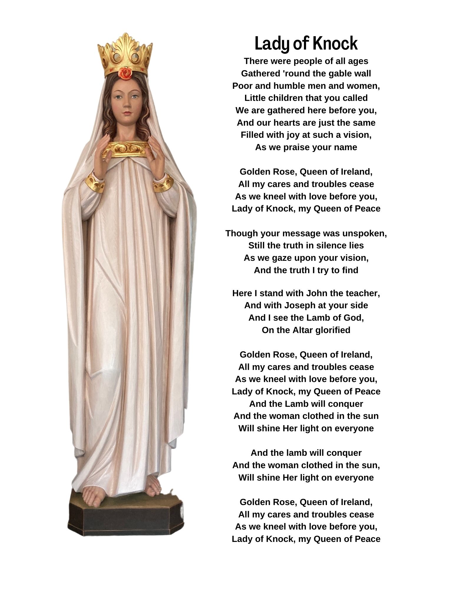Lady of Knock Hymn with wooden statue