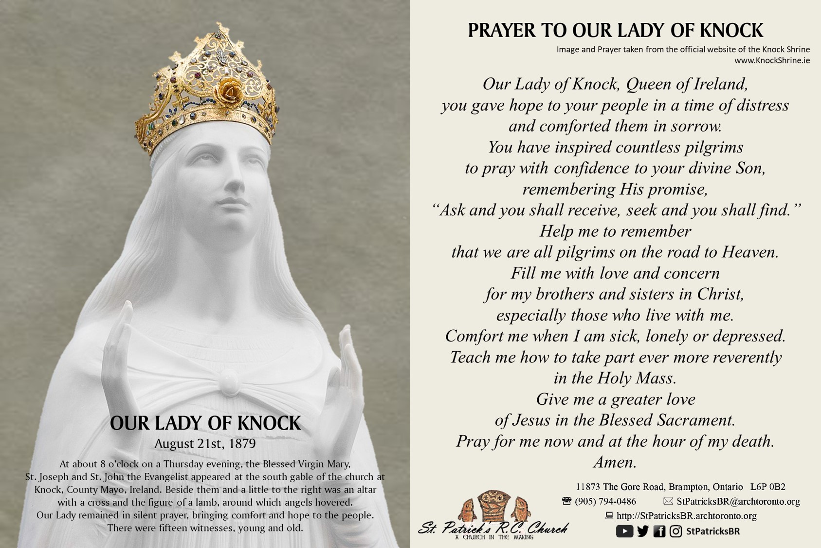 Prayer to Our Lady of Knock
