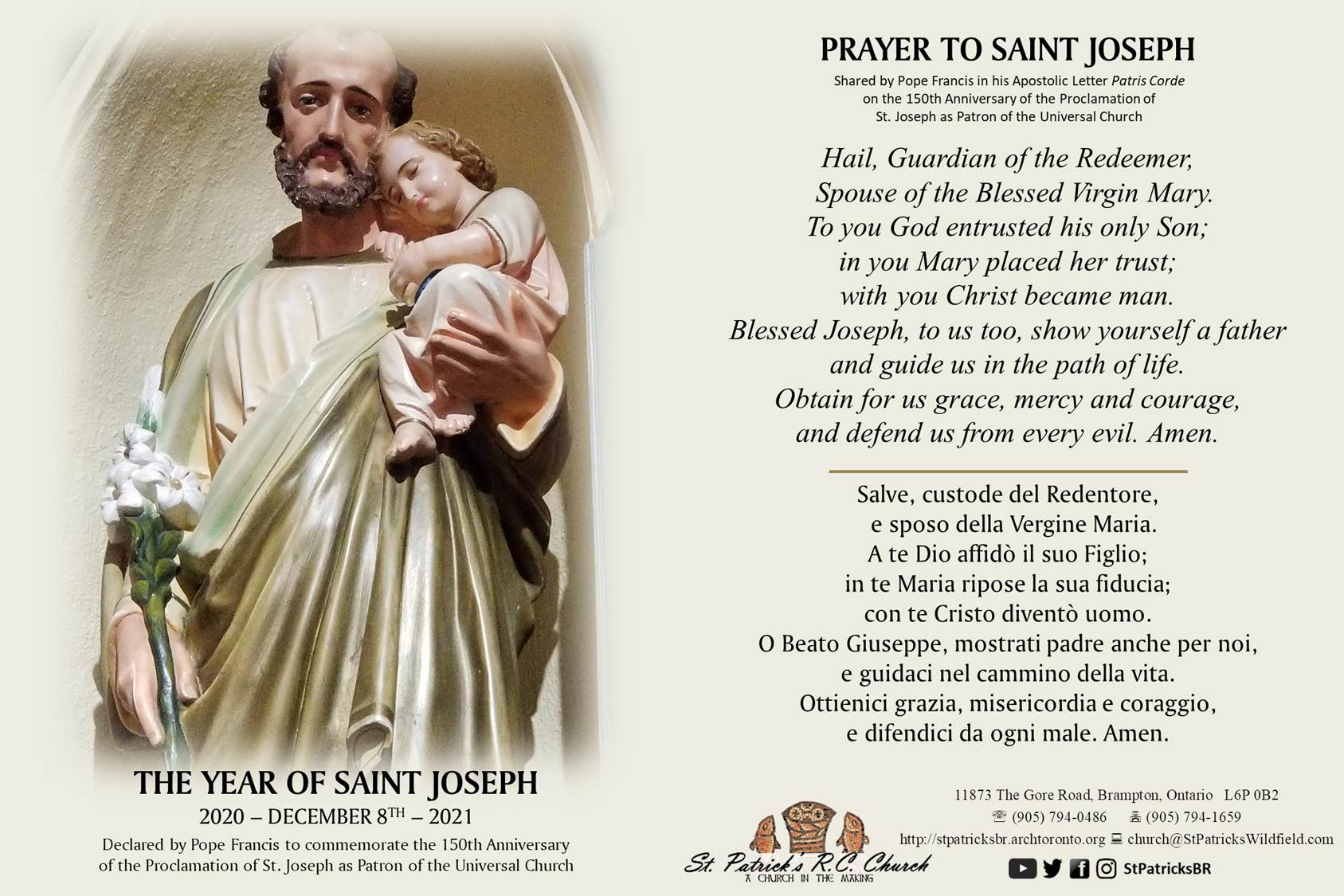 Prayer of Pope Francis to St. Joseph