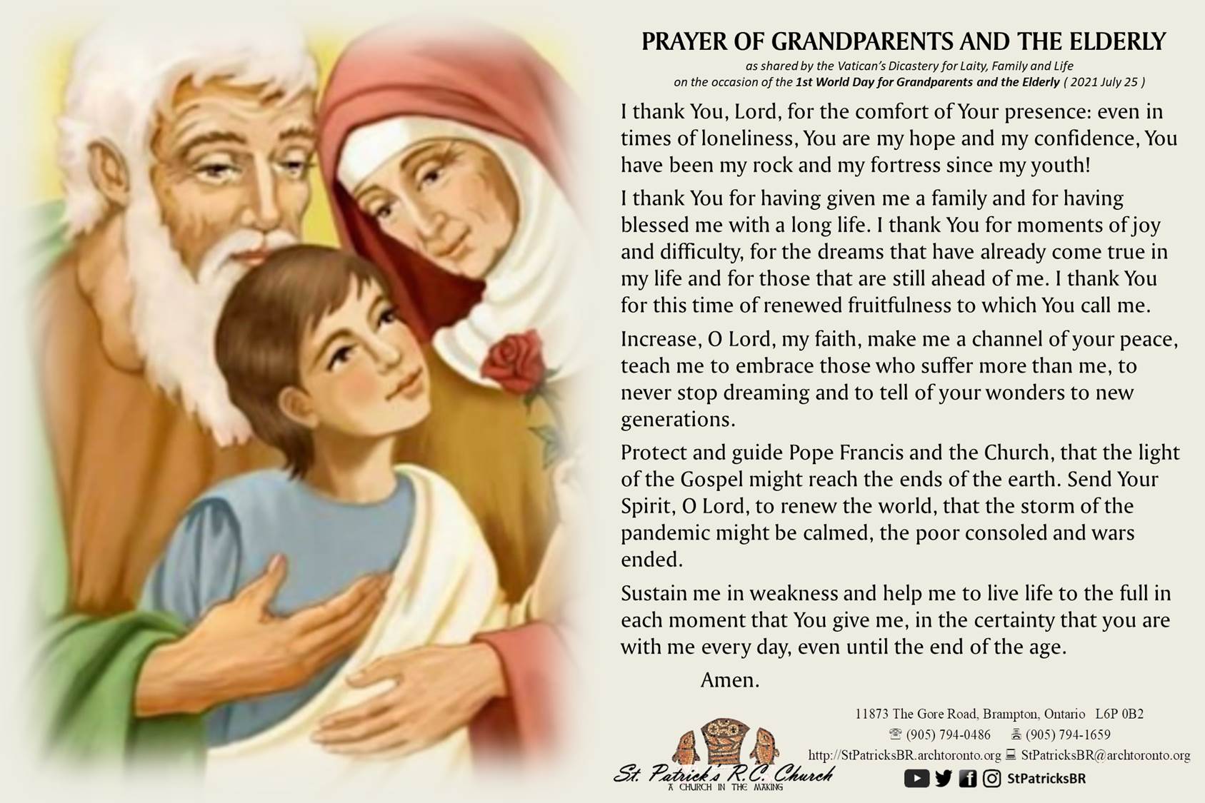 Prayer of Grandparents and the Elderly (1st World Day for Grandparents and the Elderly)