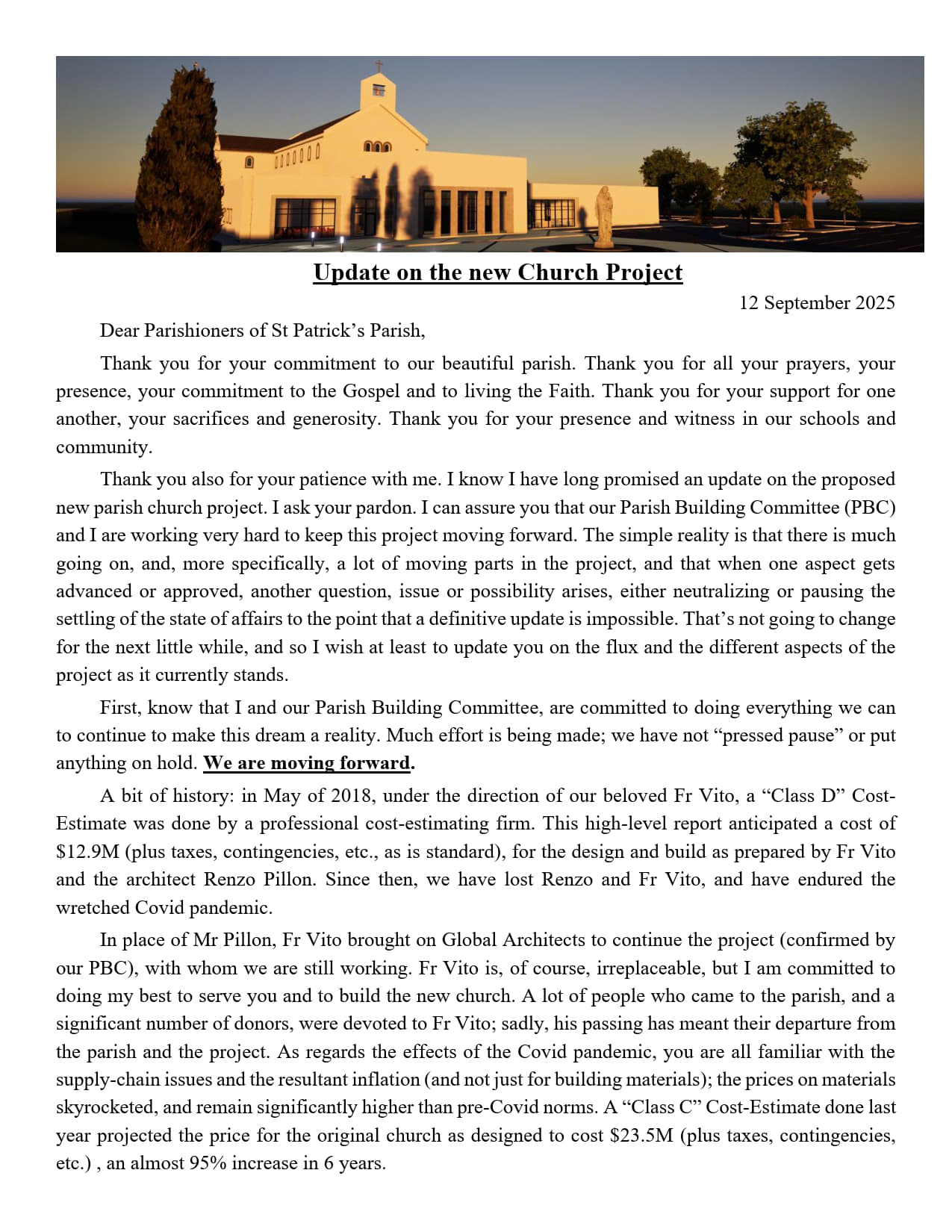 Update on the new Church Project (12 September 2025)